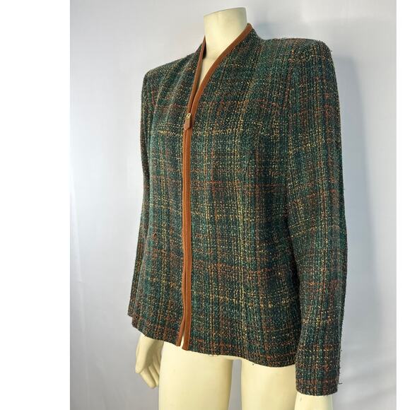 Vintage M.H.M. Melissa Harper collarless brown plaid woven blazer size 14 - Picture 6 of 11